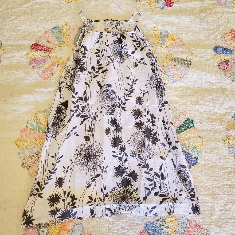 Linen Botanical Print A-Line Dress